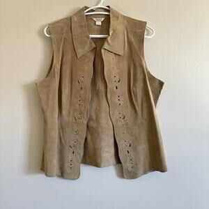 Christopher & Banks Genuine Pig Leather Vest Brown Floral Western Size Medium